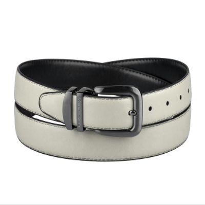Concitor Reversible Belt OFF WHITE & Black Bonded Leather Pewter-Tone Buckle 38