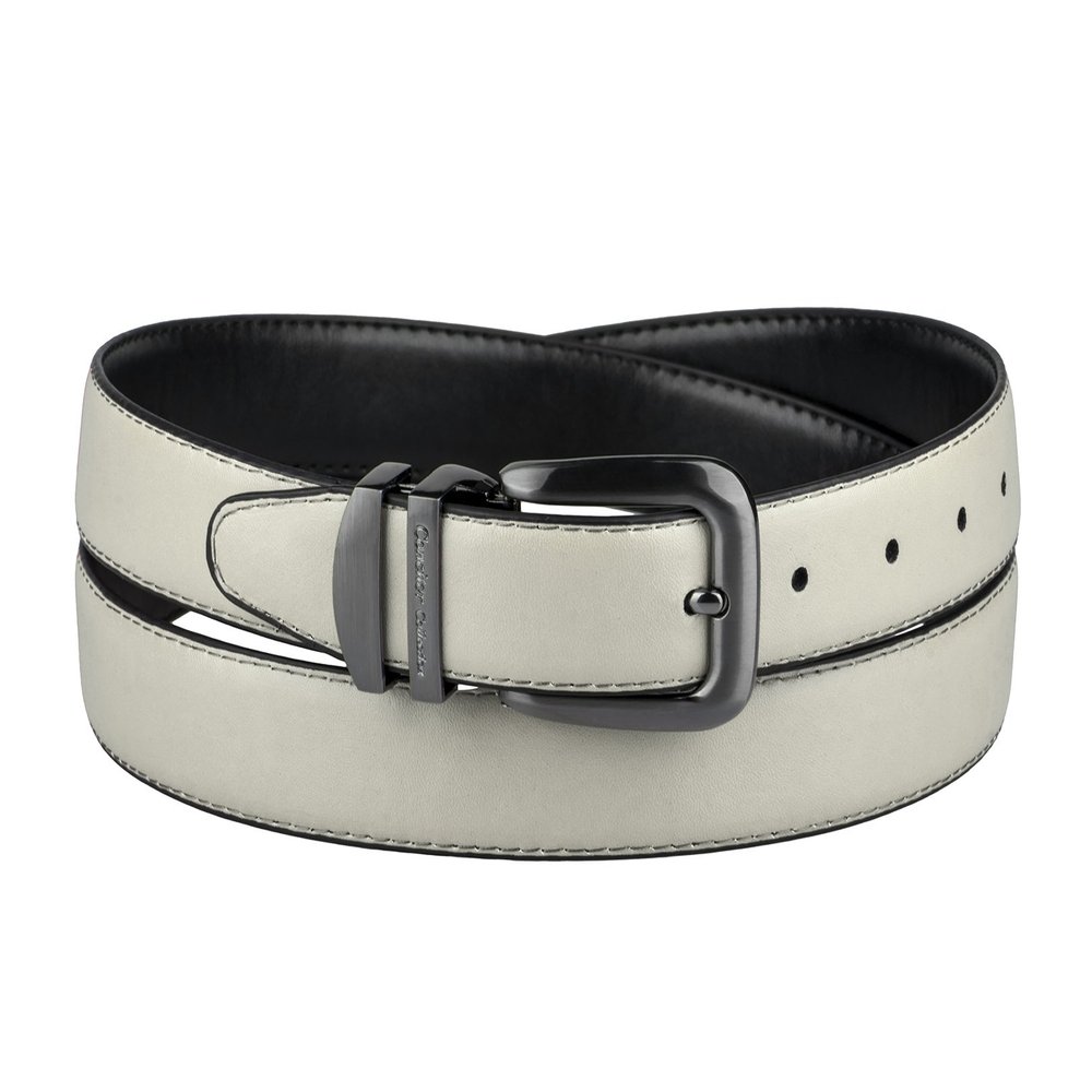 Concitor Reversible Belt OFF WHITE & Black Bonded Leather Pewter-Tone Buckle 38