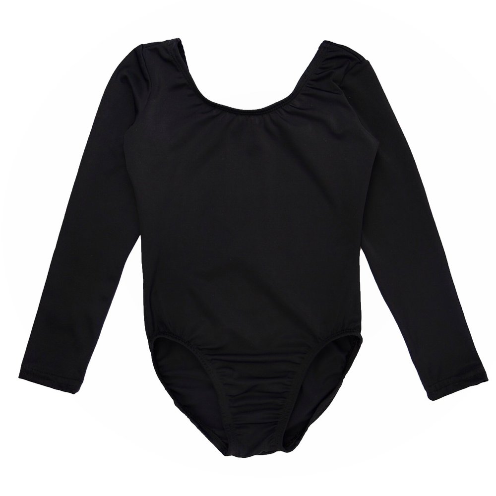 Sookie Active Basic Long Sleeve Leotard (BLACK, Youth 2-4)