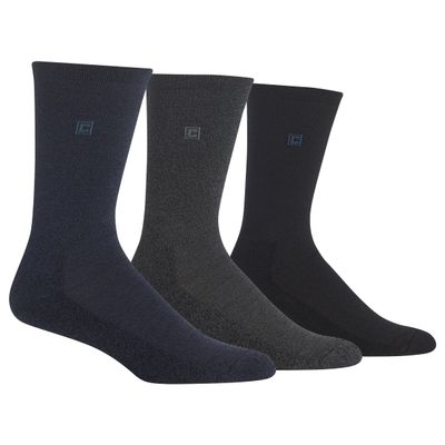 Chaps Men's Cotton Rayon Dress Crew Socks-3 Pair Pack-Assorted Solid Color and True Rib, Denim, Shoe Size: 10-13
