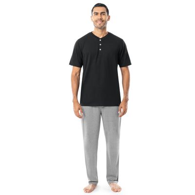 Fruit of the Loom Men's 2-Piece Jersey Knit Pajama Set, Black/Grey Heather, 4X