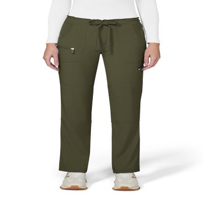 KOI Lite Peace Women's 6-Pocket Stretch Scrub Pants Olive Green Large Petite