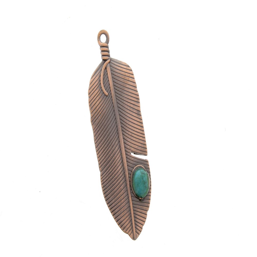 HHH Designs Feather Pendant, double sided with stone