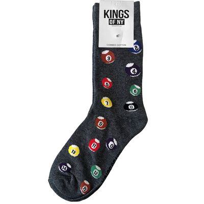 Kings Of NY Pool Table Billiard Balls Print Casual Cotton Mens Crew Socks