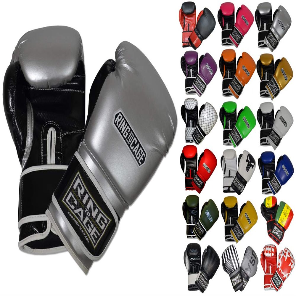 Gym Training Stand-Up Boxing Gloves (Silver/Black, Large-16oz)