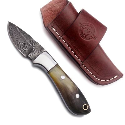 WolfKlinge | Handmade Damascus Steel Fixed Blade Knife | Full Tang Bone Handle | Premium Cow Hide Leather Sheath | Ultimate EDC Knife Ideal for Fishing, Hunting, Camping, Bushcraft, Skinning & Survival | Bone Hunter