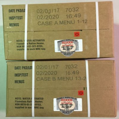 MRE 2020 Inspection Date Case, 24 Meals with 2020 Inspection Date, 2017 Pack Date A and B Case. Military Surplus Meal Ready to Eat.