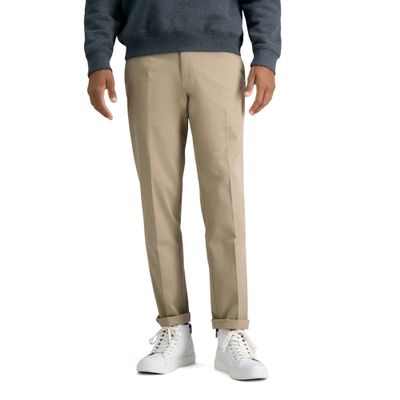 Haggar Men's Premium No Iron Khaki Straight Fit & Slim Fit Flat Front Casual Pant, Khaki Beige, 32W x 34L