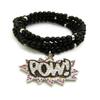 NYFASHION101 Stone Stud POW! Pendant with 6mm 30" Black Wooden Bead and Metal Disc Necklace, Silver-Tone view 2
