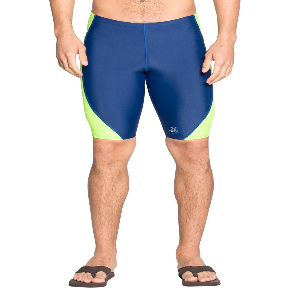 Tuga Men's Snorkel Jammer Short, UPF 50+, Made in USA, Navy/Neon Green, 2XL