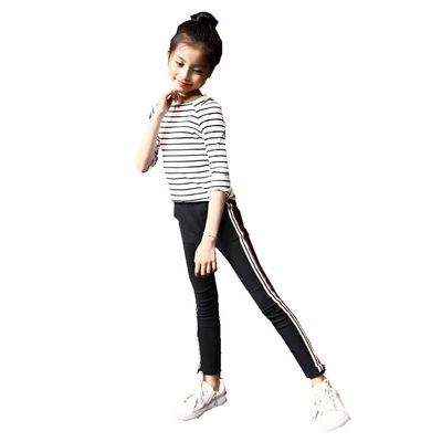 FTSUCQ Girls Pullover Striped Tracksuits Off Shoulder Shirt Black and White