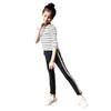FTSUCQ Girls Pullover Striped Tracksuits Off Shoulder Shirt Black and White view 1