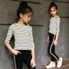 FTSUCQ Girls Pullover Striped Tracksuits Off Shoulder Shirt Black and White view 2