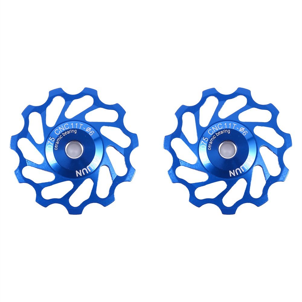 Ceramic Bearing Derailleur Pulley, Smooth Rolling with Low Friction, Rear Wheel for Road Bikes, 2Pcs 11T Blue for Cyclists and Mechanics