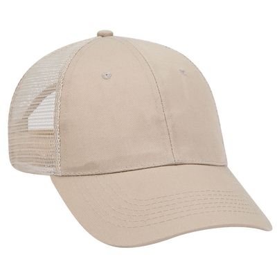 OTTO Promo Cotton Blend Twill 6 Panel Low Profile Mesh Back Trucker Hat - Khaki