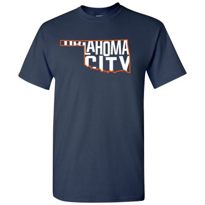 UGP Campus Apparel Oklahoma City Basketball State Outline - Hometown Sports Fan Oklahoma T Shirt - Medium - Navy
