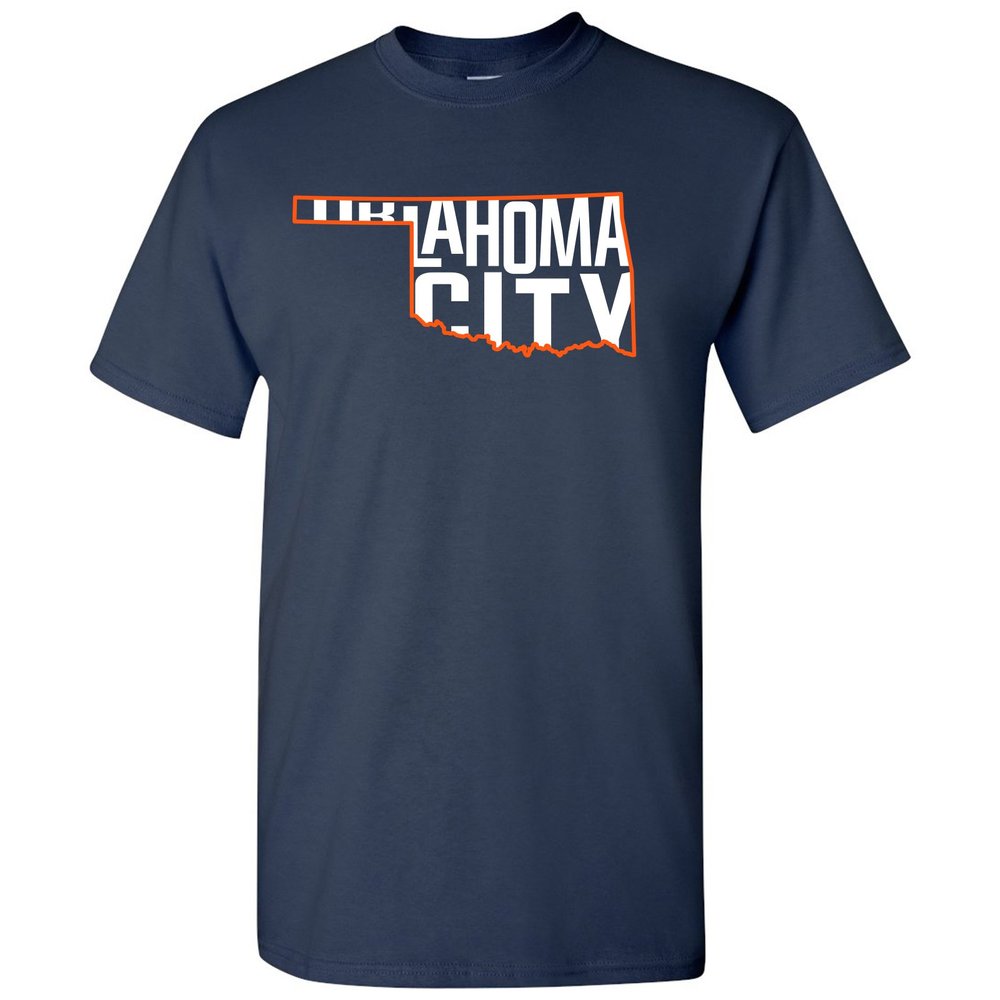 UGP Campus Apparel Oklahoma City Basketball State Outline - Hometown Sports Fan Oklahoma T Shirt - Medium - Navy