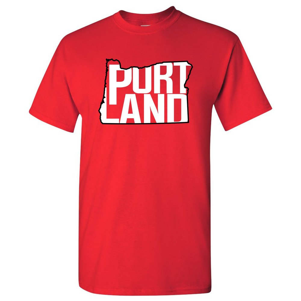 UGP Campus Apparel - Portland Basketball State Outline - Hometown Sports Fan Oregon T Shirt - 2X-Large - Red