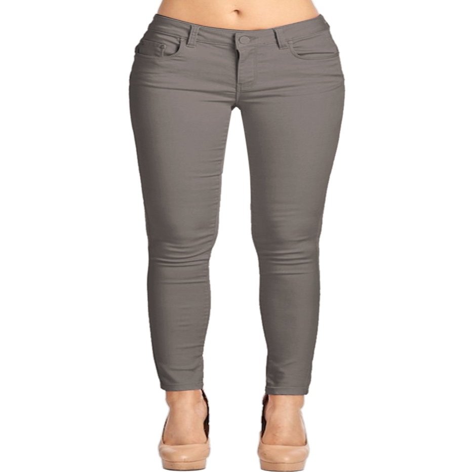 2LUV Women's Stretchy 5 Pocket Skinny Color Uniform Pants Grey 5