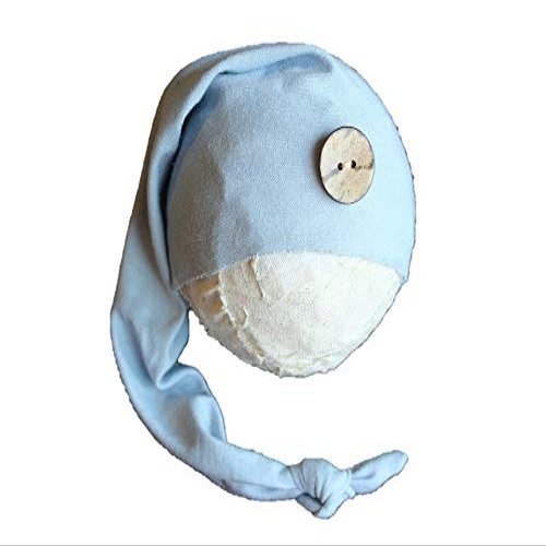 AMOS and SAWYER Knotted Sleeping Hat, Newborn Photography Prop (Newborn, Blue Rain - Round Button)