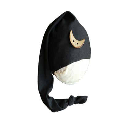 AMOS and SAWYER Knotted Sleeping Hat, Newborn Photography Prop (Newborn, Black - Moon Button)