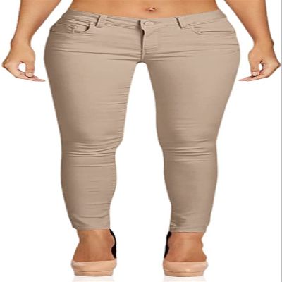 2LUV Women's Stretchy 5 Pocket Skinny Color Uniform Pants Back to School Junior Clothing Apparel Khaki 11