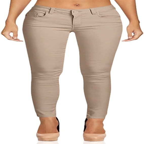2LUV Women's Stretchy 5 Pocket Skinny Color Uniform Pants Back to School Junior Clothing Apparel Khaki 11