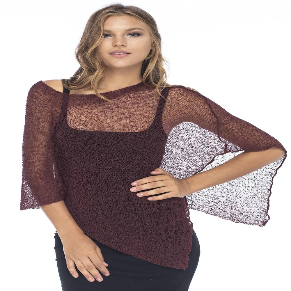 Back From Bali Womens Sheer Poncho Shrug Bolero, Lightweight Summer Shrug Pullover Sweater Brick