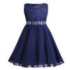 Freebily Girls Sleeveless Lace Sequined Rhinestones Lace A-Line Flower Girl Dress Junior Wedding Bridesmaid Formal Dress Navy Blue 6 view 1
