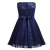Freebily Girls Sleeveless Lace Sequined Rhinestones Lace A-Line Flower Girl Dress Junior Wedding Bridesmaid Formal Dress Navy Blue 6 view 2