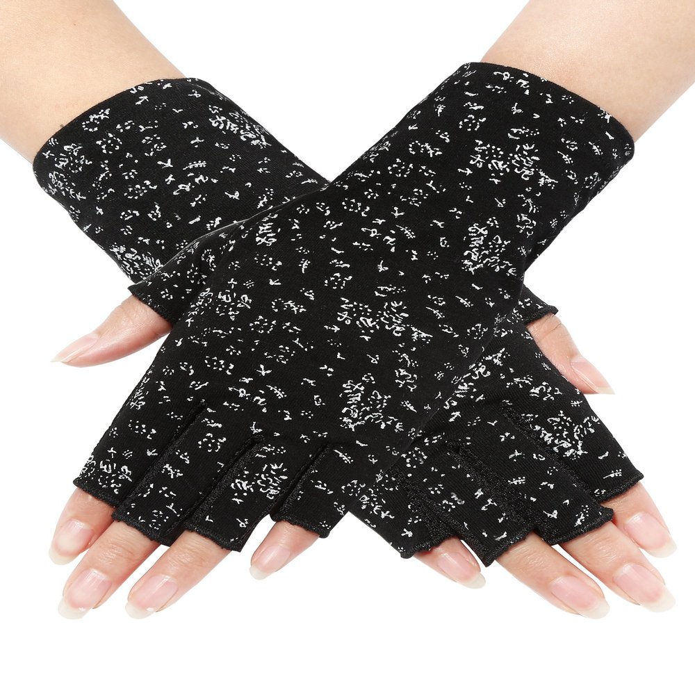 Maxdot 1 Pair Women Sunblock Fingerless Gloves UV Protection Driving Gloves Summer Mitten Non Slip for Outdoor Cycling Manicures (Black)