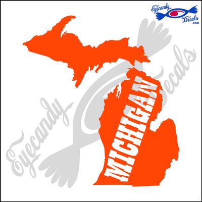 Eyecandy Decals Michigan State Shape with Michigan Text 6" Decal Sticker Orange
