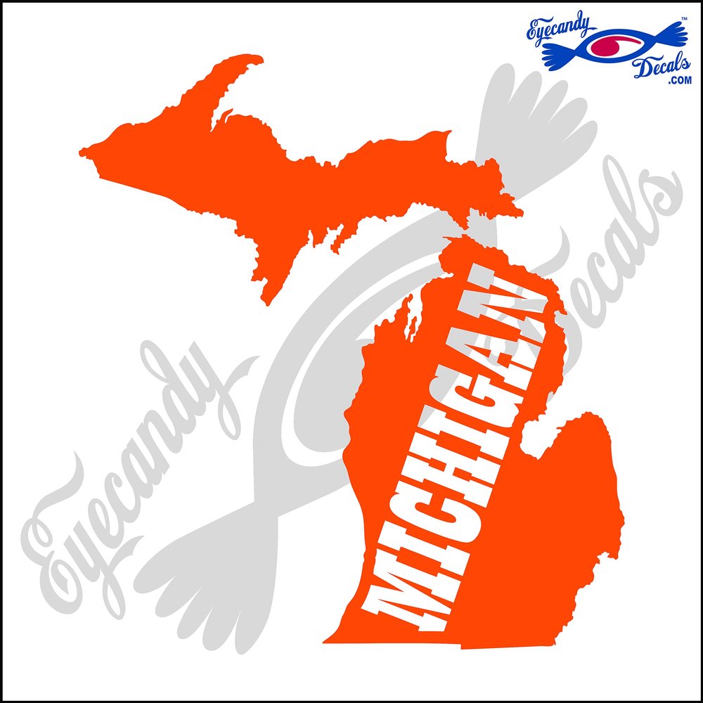 Eyecandy Decals Michigan State Shape with Michigan Text 6" Decal Sticker Orange
