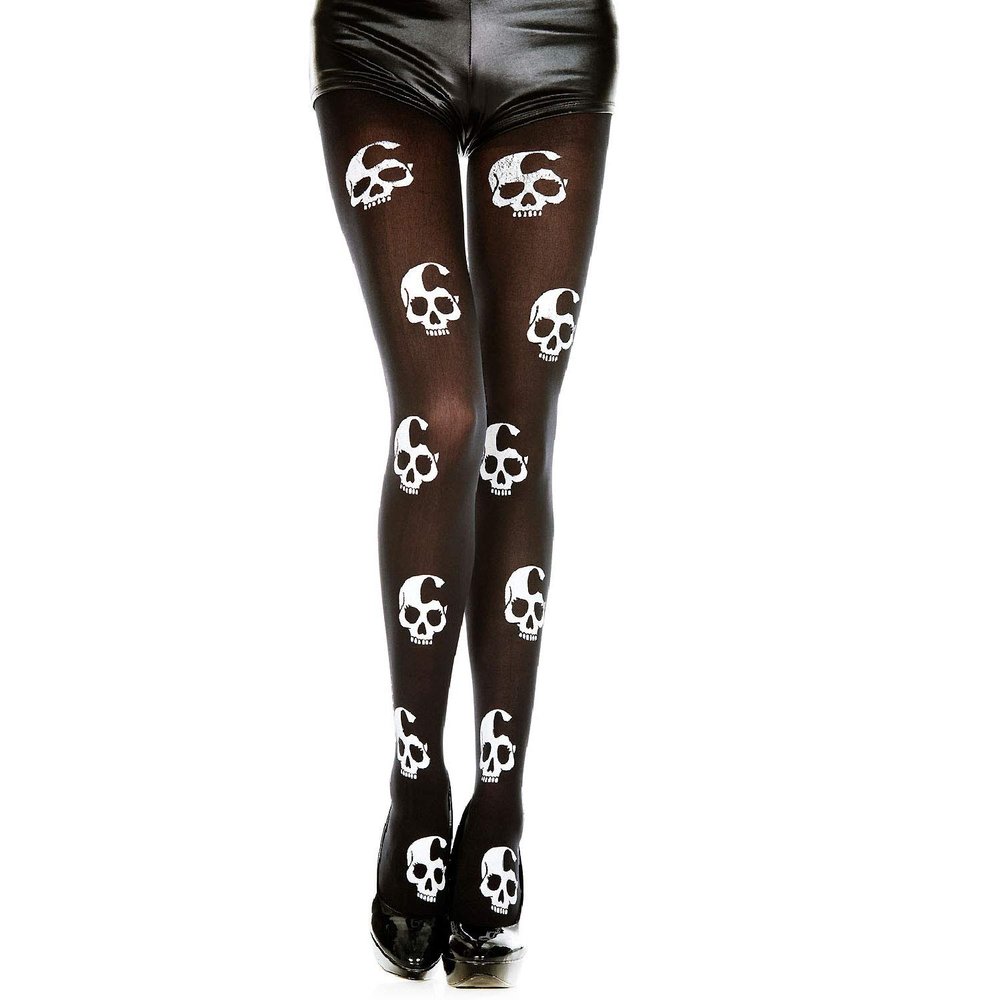 Skull Print Tights - One Size - Black / White