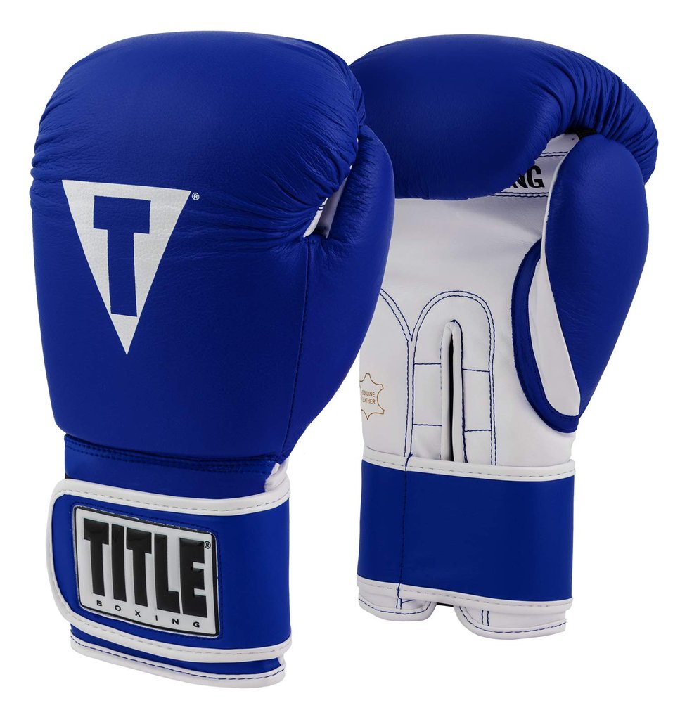 Title Pro Style Leather Training Gloves 3.0, Blue/White, 16 oz