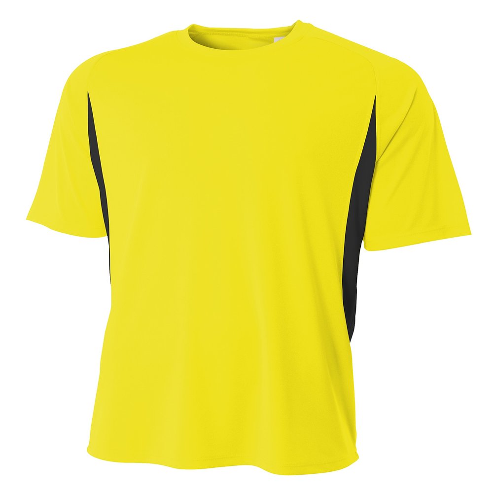 A4 Men's Cooling Performance Color Block Short Sleeve Tee, Yellow/Black, 3XL