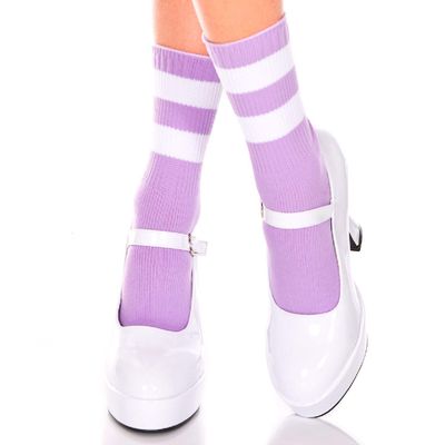 Striped Ankle High Socks - Light Purple/White - O/S
