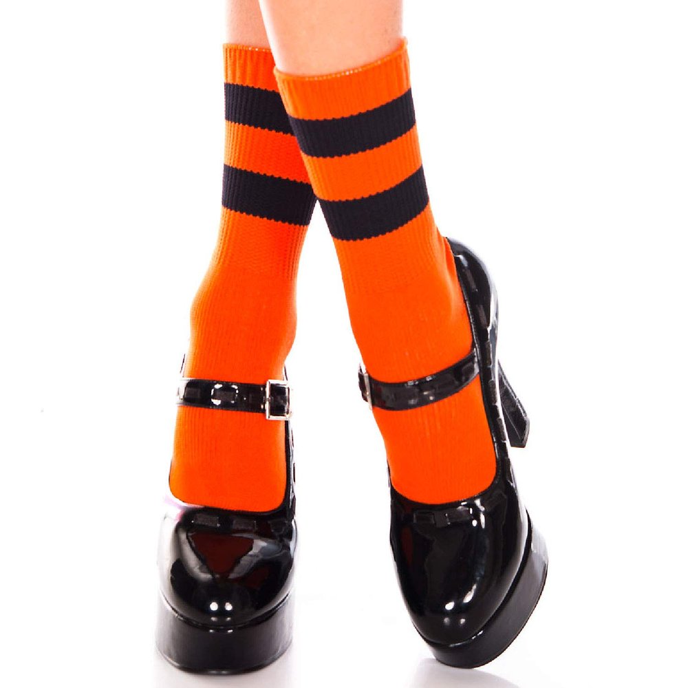 Striped Ankle High Socks - Orange/Black - O/S