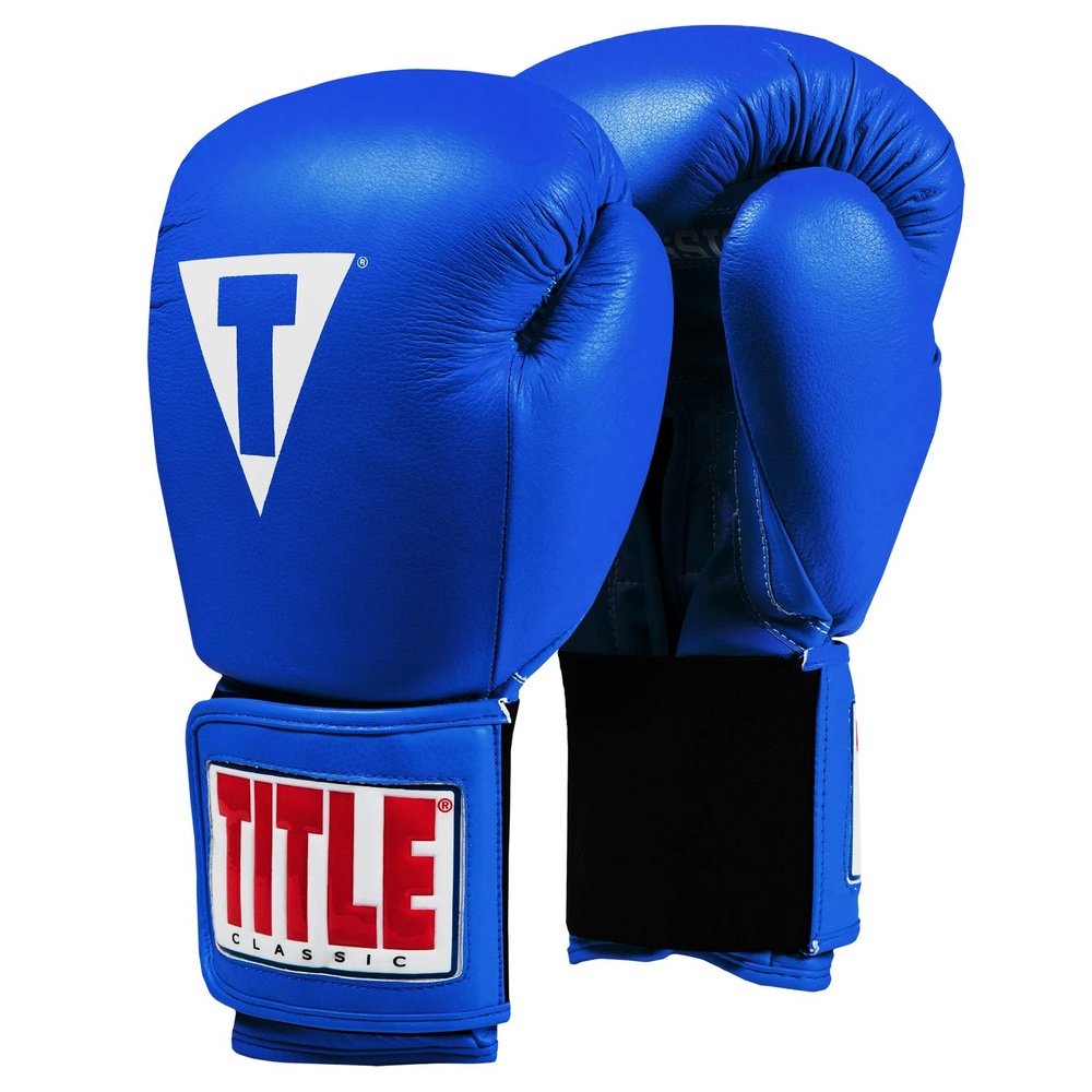 Title Classic Leather Elastic Training Gloves 2.0, Blue, 16 oz