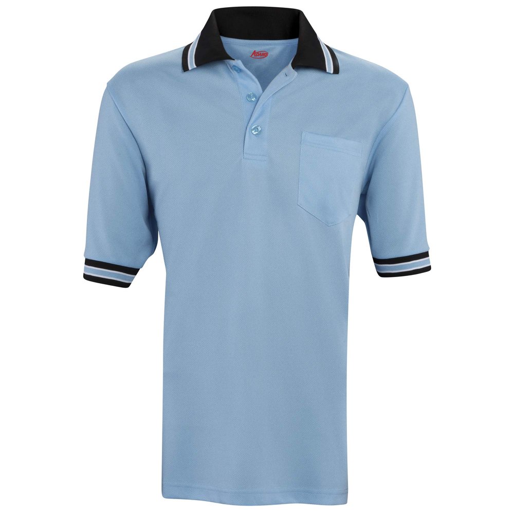 Adams USA Short Sleeve Baseball Umpire Shirt - Sized for Chest Protector, POWDER BLUE/BLACK