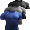 NELEUS Men's 3 Pack Compression Baselayer Athletic Workout T Shirts,5022,Black,Grey,Blue,US 2XL,EU 3XL view 1