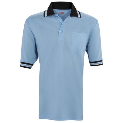 Adams USA Short Sleeve Baseball Umpire Shirt - Sized for Chest Protector, POWDER BLUE/BLACK