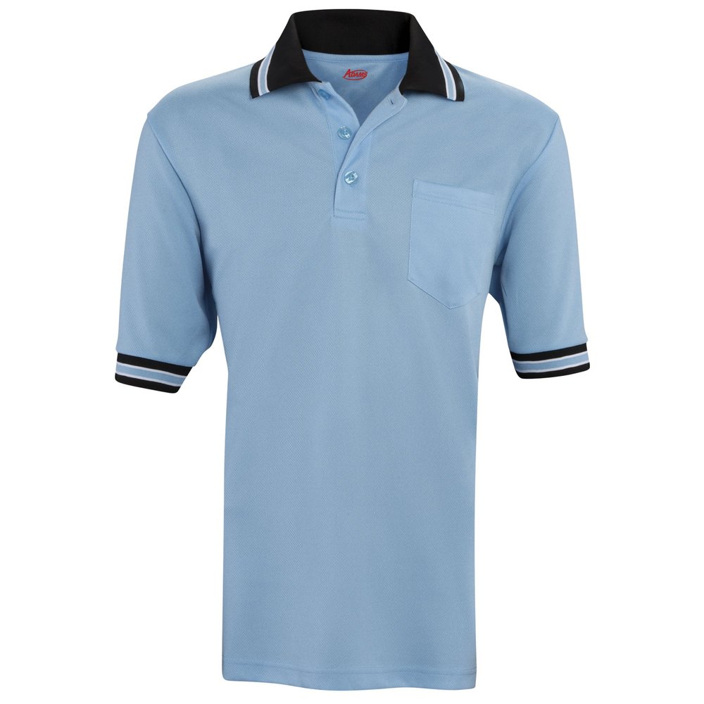 Adams USA Short Sleeve Baseball Umpire Shirt - Sized for Chest Protector, POWDER BLUE/BLACK