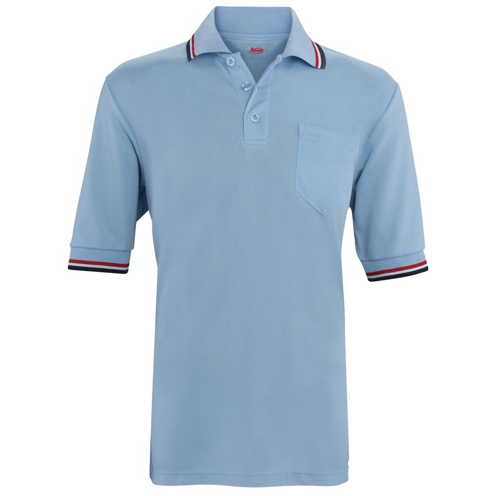 Adams USA Short Sleeve Baseball Umpire Shirt - Sized for Chest Protector, POWDER BLUE/SCARLET