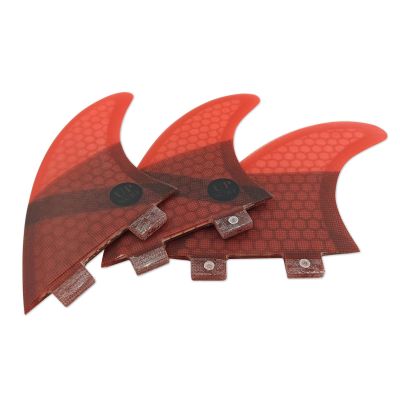 UPSURF Surfing 3fins S Size Double Tabs Fins Base Tri fins Surfboard Thrusters Fiberglass Honeycomb (red)