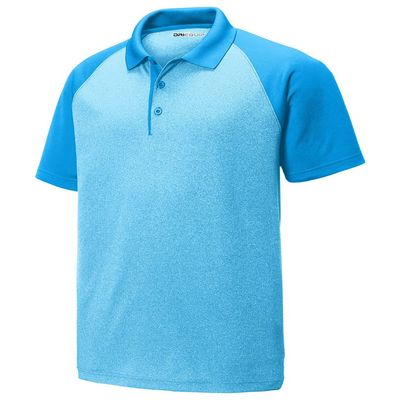 DRIEQUIP Moisture Wicking Raglan Heth Block Polo-S-PondBlueHeth/PondBlue
