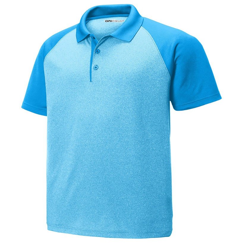 DRIEQUIP Moisture Wicking Raglan Heth Block Polo-S-PondBlueHeth/PondBlue