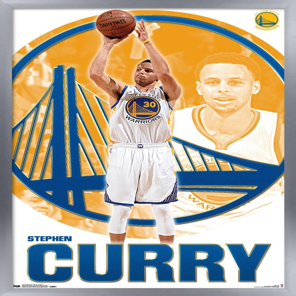 Trends International NBA Golden State Warriors - Stephen Curry 15 Wall Poster, 22.375" x 34", Silver Framed Version