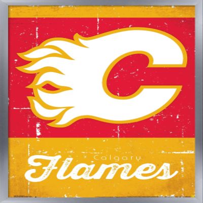 Trends International NHL Calgary Flames - Retro Logo 13 Wall Poster, 22.375" x 34", Silver Framed Version