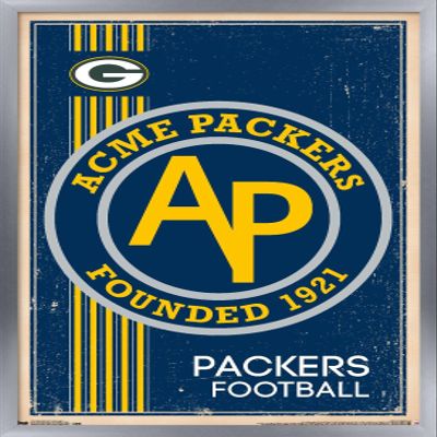 Trends International NFL Green Bay Packers - Retro Logo 14 Wall Poster, 22.375" x 34", Silver Framed Version